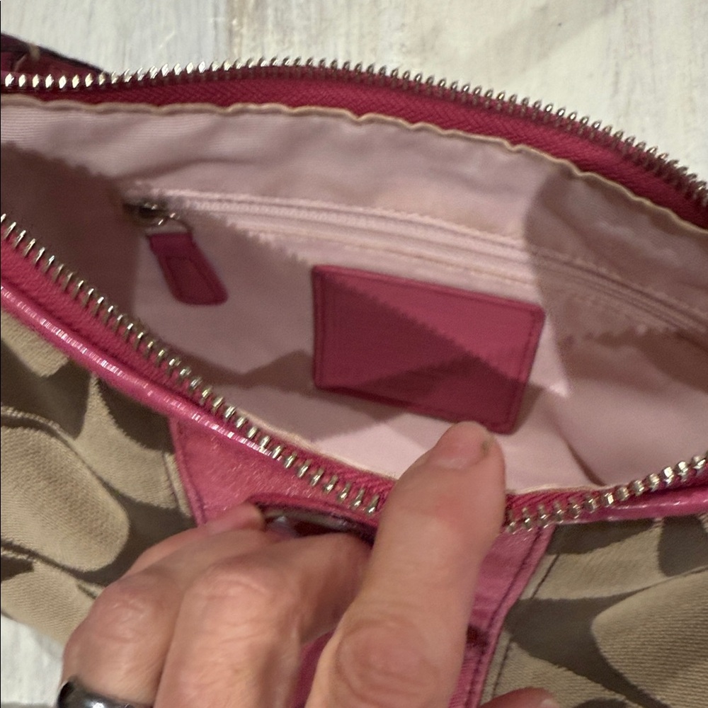 Coach Pink and Brown Signature Small Hobo Bag - Picture 13 of 14